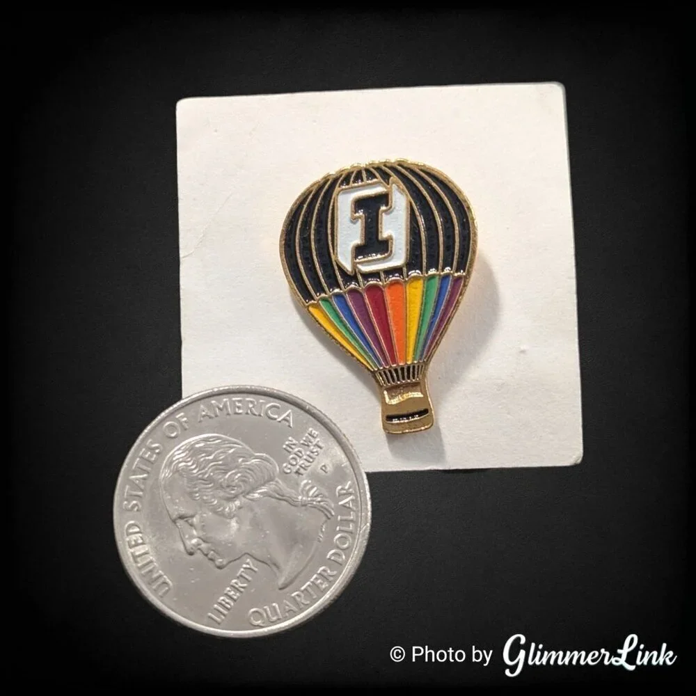 Vintage Hot Air Balloon Enamel Lapel Pin Rainbow Stripes “I” Initial Pin